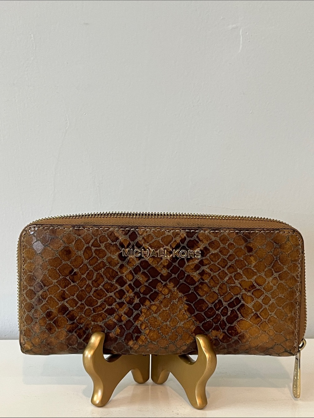 Michael Kors-Jet Set Full Sized Zip Around Wallet. Python Embossed Leather.